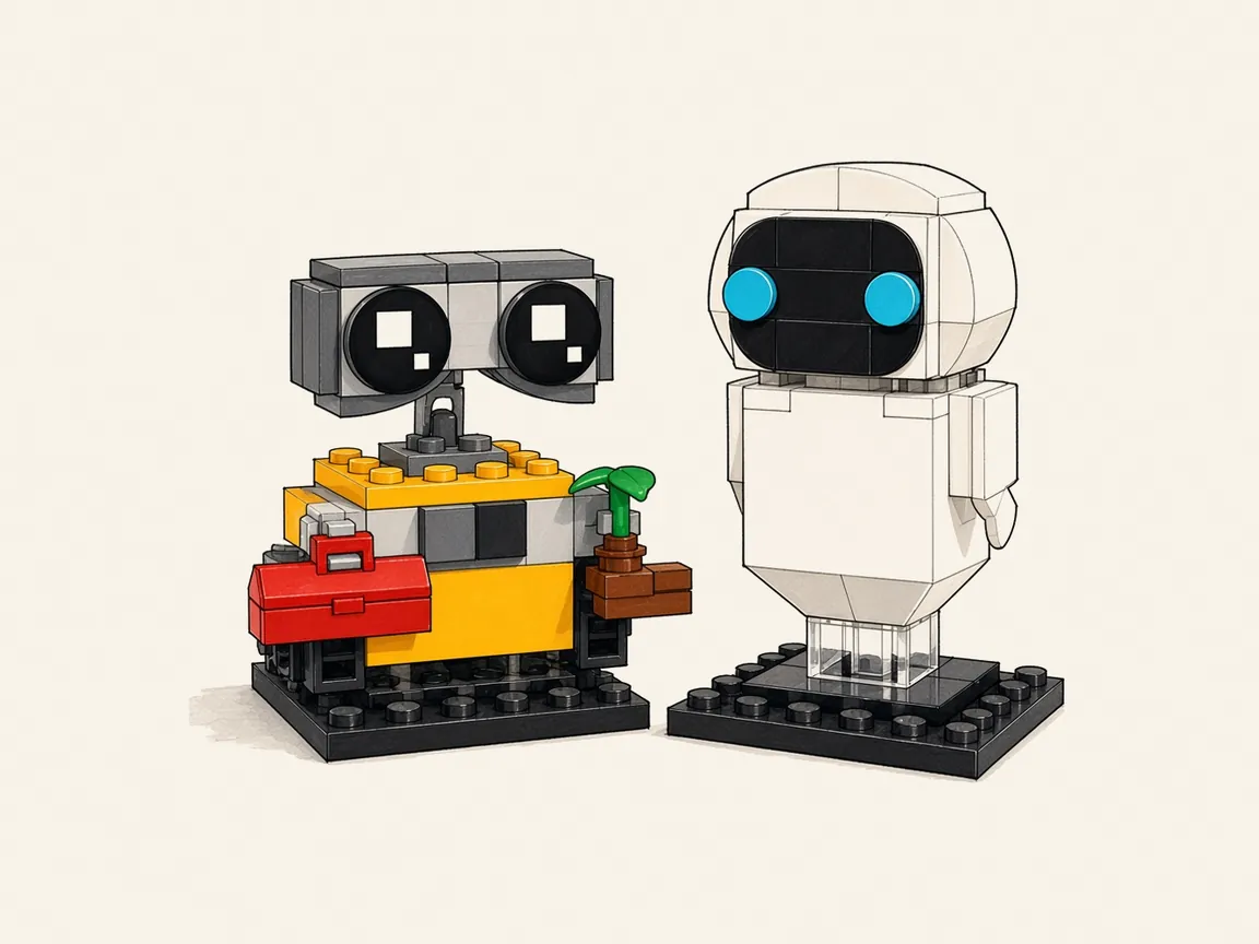 Gezeichnete Illustration von LEGO BrickHeadz 40619 EVE und WALL•E