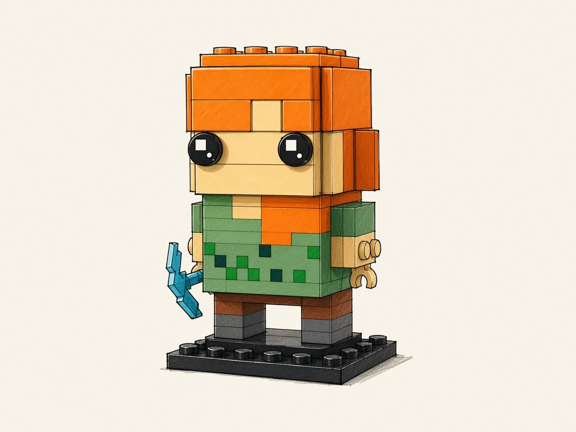 Gezeichnete Illustration von LEGO BrickHeadz 40624 Alex (Minecraft)